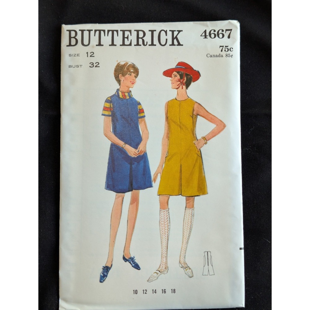 VTG 1968 Butterick 4667 Pantdress Size 12 Uncut Mod Retro Sewing Pattern